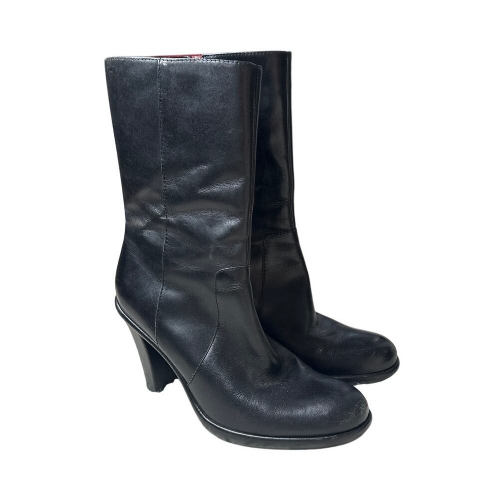 Tommy Hilfiger Black Leather Heeled Booties 90s Vibes Red Interior Classy